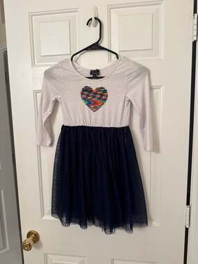 Pink Violet Girls Long Sleeve Sequin Heart Tulle Dress Size 6X